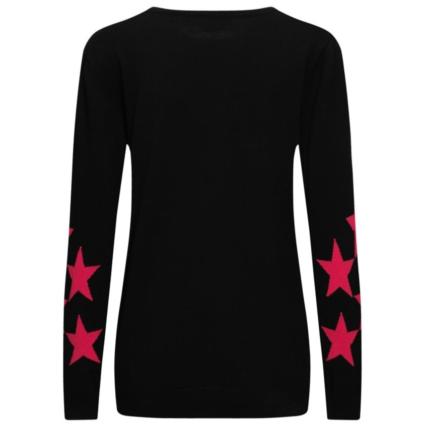 OXKNIT Women Vintage Clothing 1970s Mod Style Casual Shining Pink Star Black Knitwear Retro Tshirt
