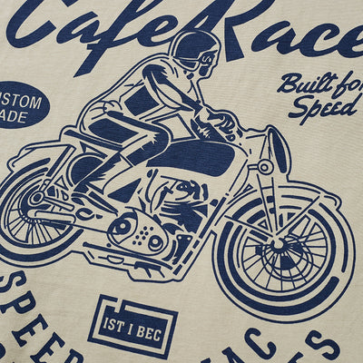Men's casual retro motorcycle print color block short-sleeved T-shirt