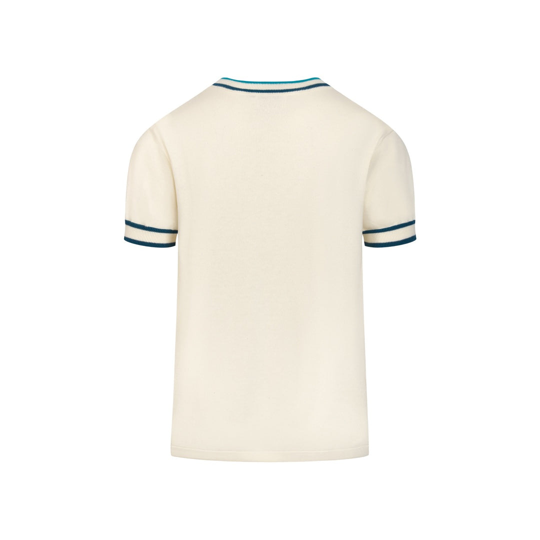 Men's Retro Blue-Green Geometric Crew Neck Knit T-Shirt