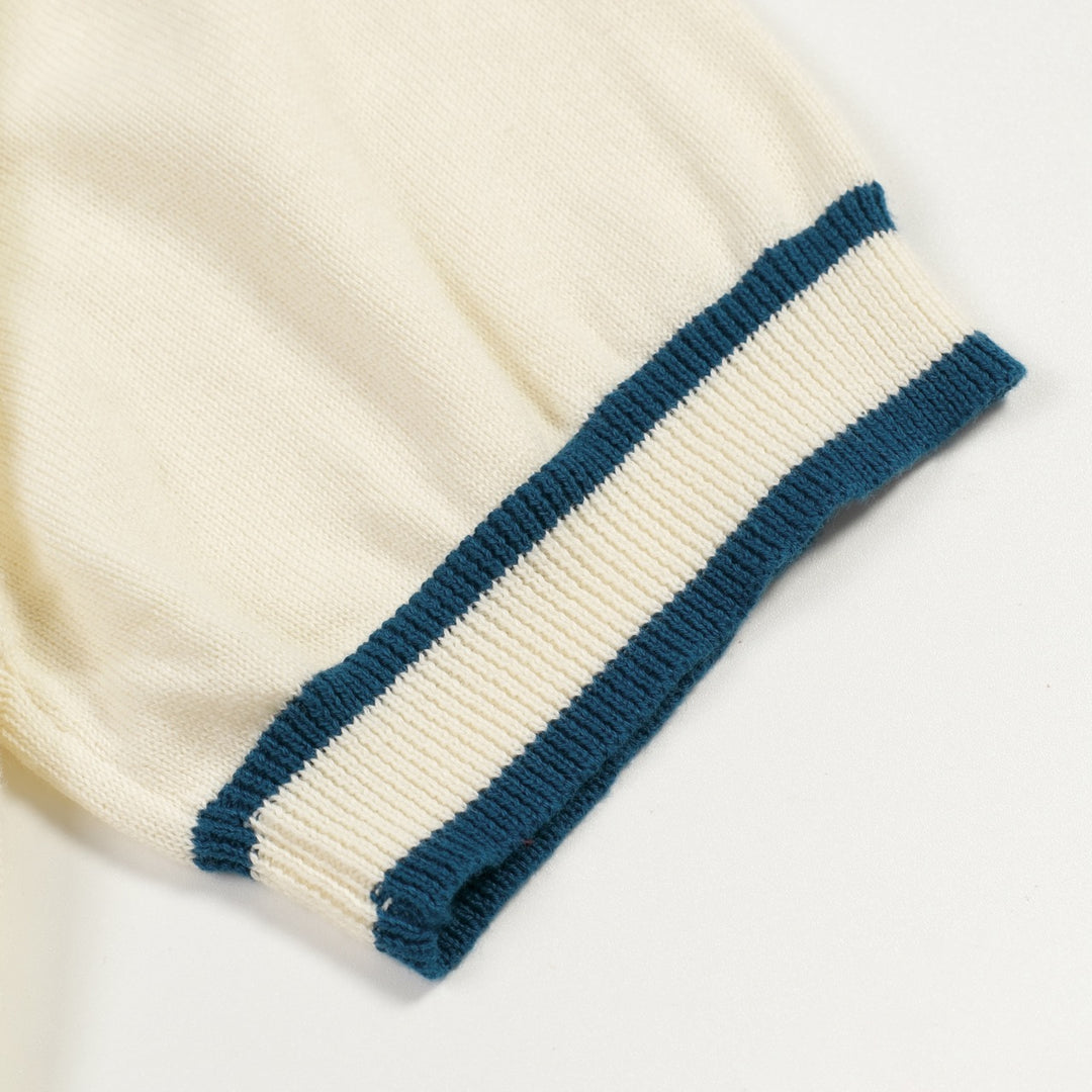 Men's Retro Blue-Green Geometric Crew Neck Knit T-Shirt