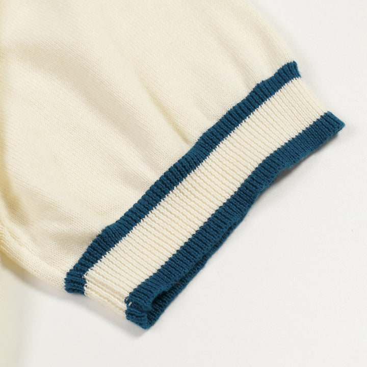 Men's Retro Blue-Green Geometric Crew Neck Knit T-Shirt