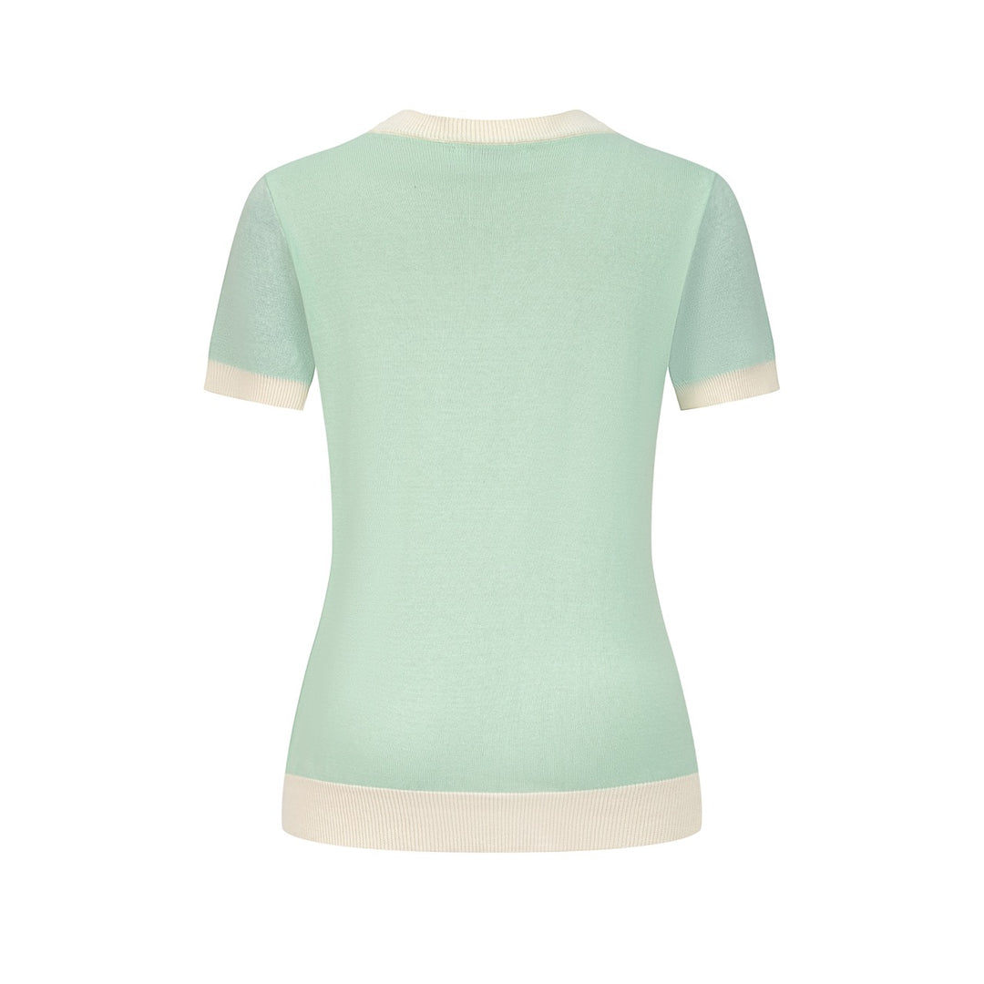 Women's Green Space Age Retro Jacquard Knit T-Shirt - Designed by Tala Hunt