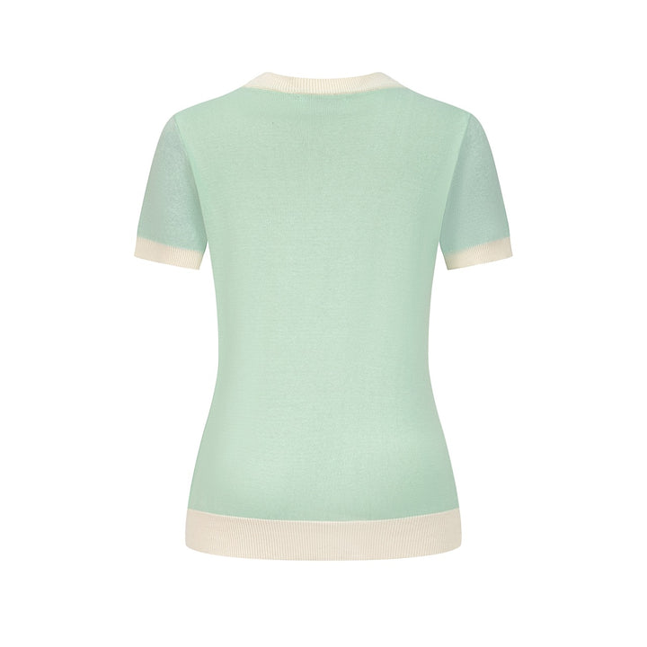 Women's Green Space Age Retro Jacquard Knit T-Shirt - Designed by Tala Hunt
