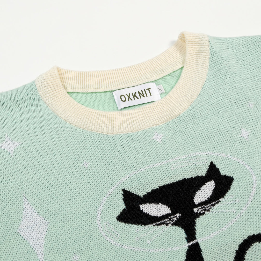 Women's Green Space Age Retro Jacquard Knit T-Shirt - Designed by Tala Hunt