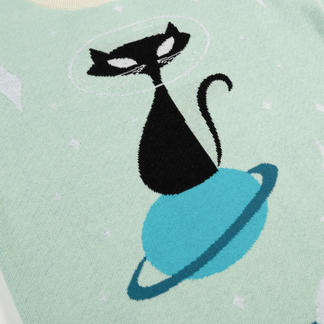 Women's Green Space Age Retro Jacquard Knit T-Shirt - Designed by Tala Hunt