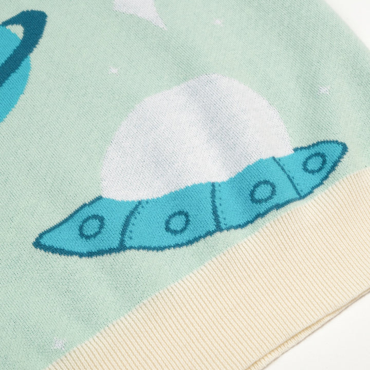 Women's Green Space Age Retro Jacquard Knit T-Shirt - Designed by Tala Hunt