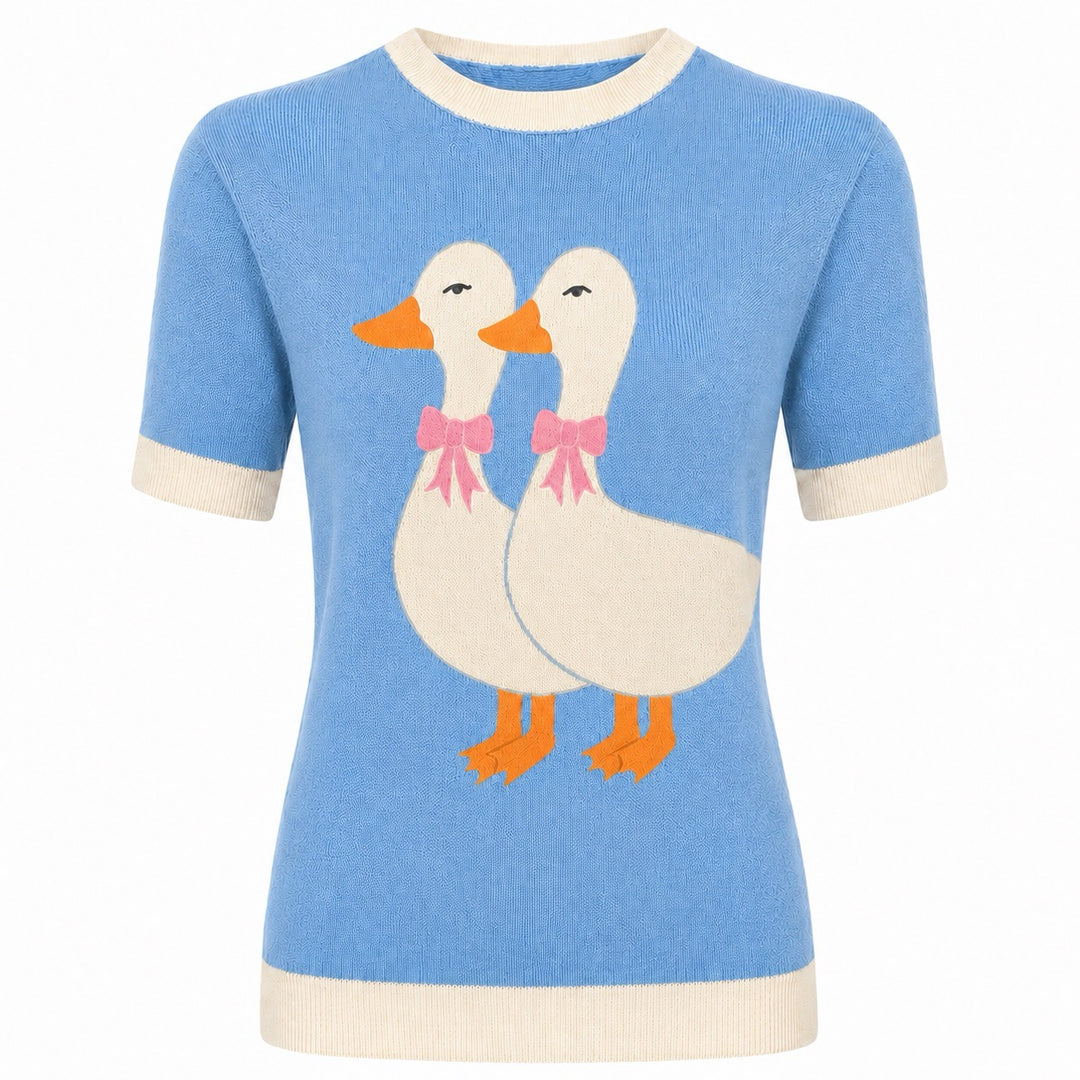 Brunrandig Jacquardstickad T-shirt för kvinnor