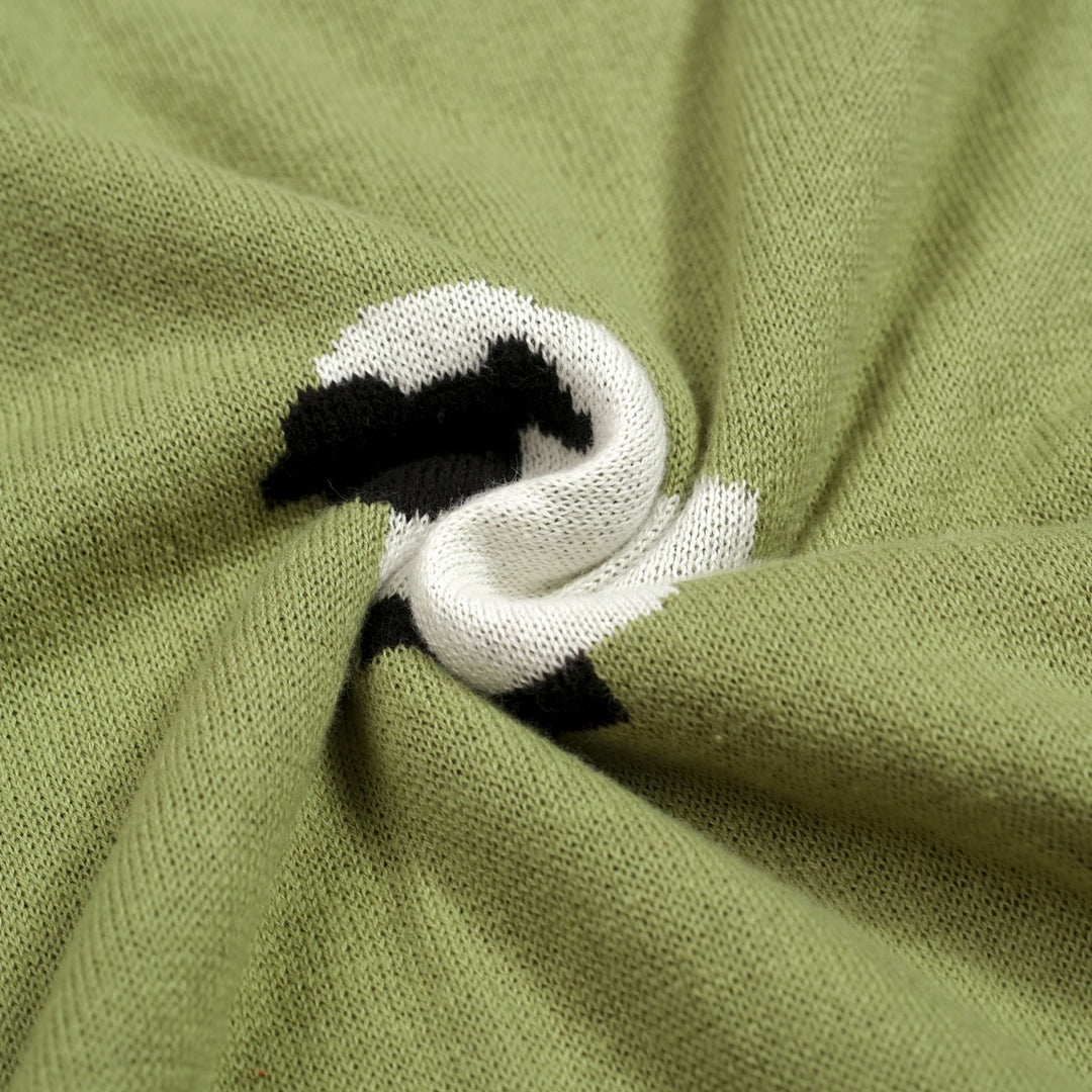 Women's green retro sheep and Border Collie illustration knit T-shirt