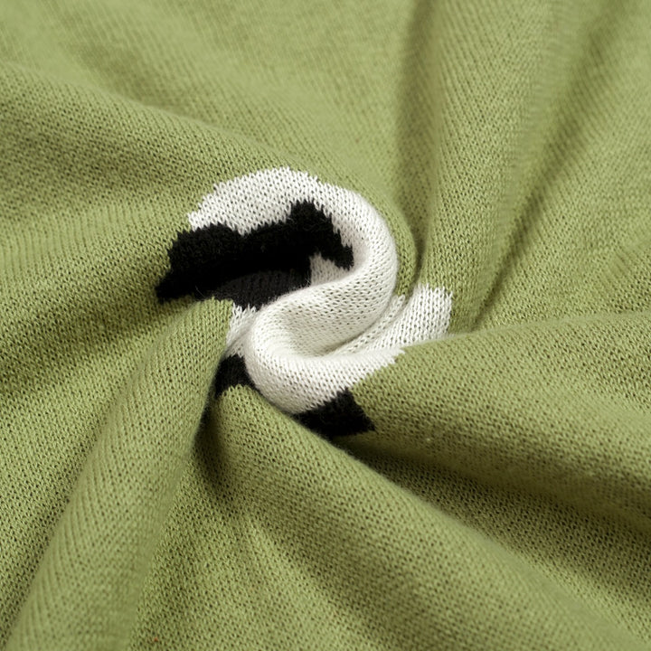 Women's green retro sheep and Border Collie illustration knit T-shirt