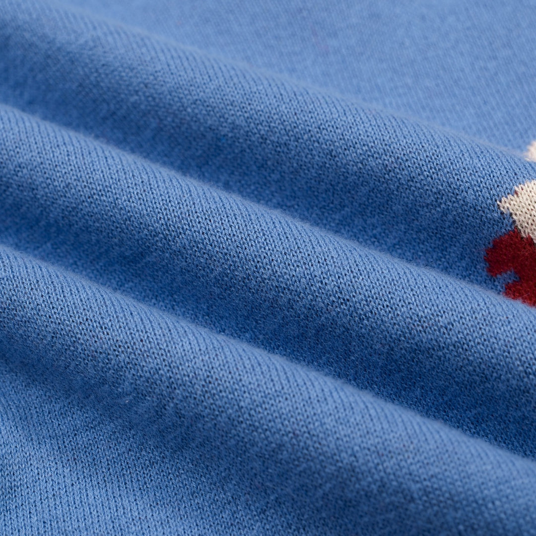 Women's Blue French Elegant Floral Jacquard Knit T-Shirt