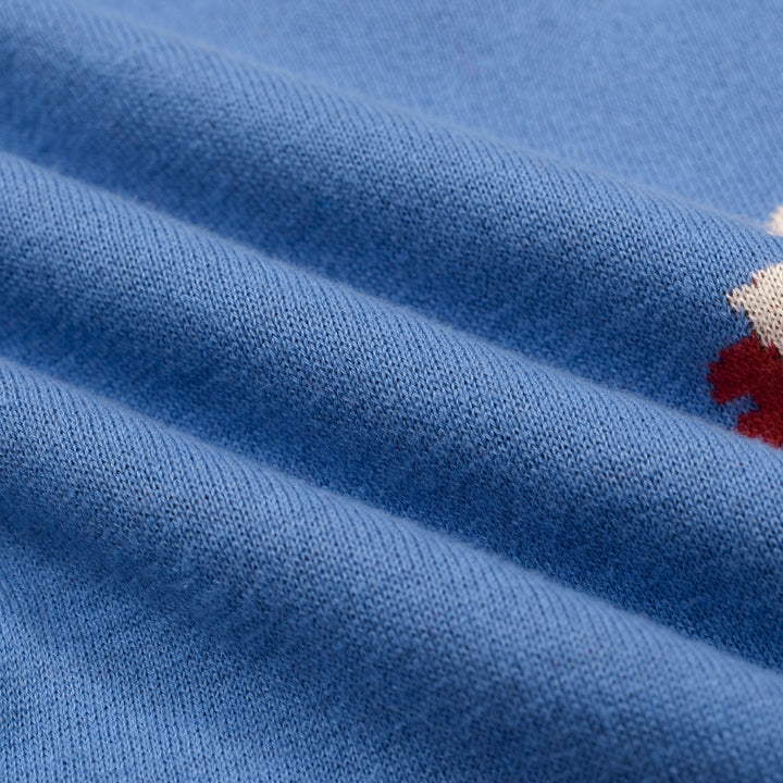 Women's Blue French Elegant Floral Jacquard Knit T-Shirt