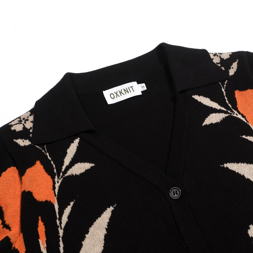 Cardigan de Malha Jacquard Floral Preto dos Anos 60 para Mulher