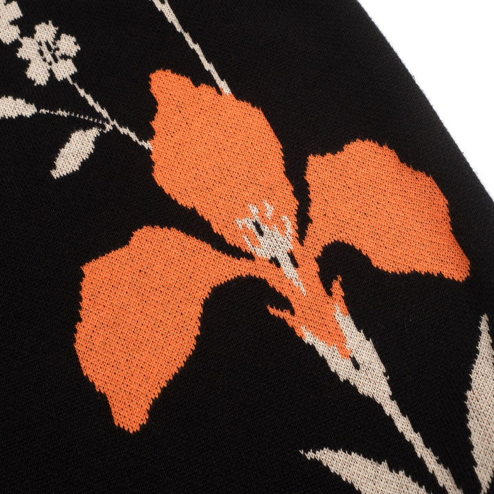 Cardigan de Malha Jacquard Floral Preto dos Anos 60 para Mulher