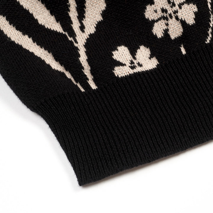 Cardigan de Malha Jacquard Floral Preto dos Anos 60 para Mulher