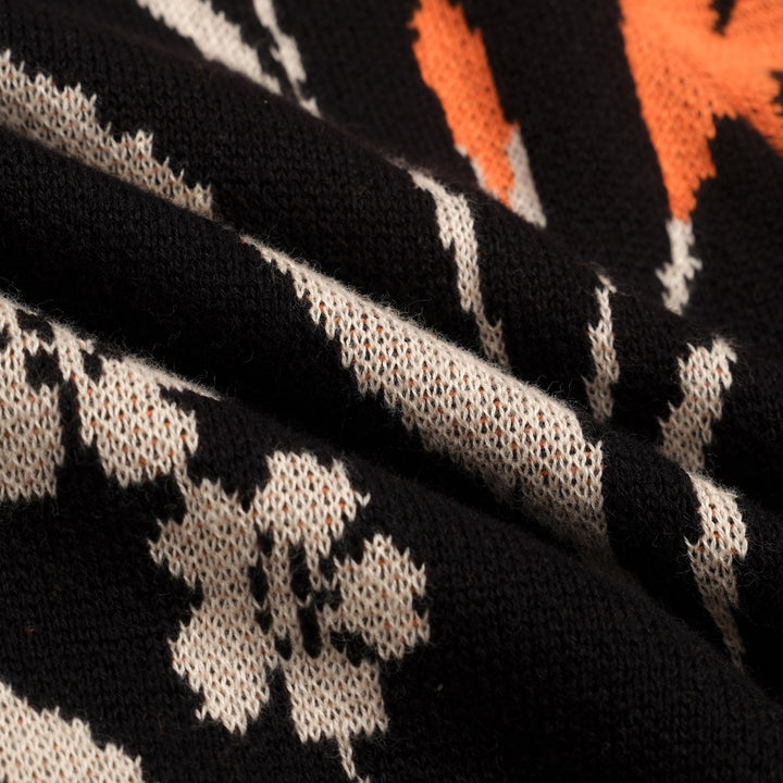 Cardigan de Malha Jacquard Floral Preto dos Anos 60 para Mulher