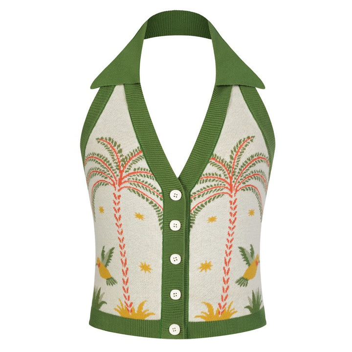 Dame Aprikos Tropisk Retro Stil Camisole Strik Vest