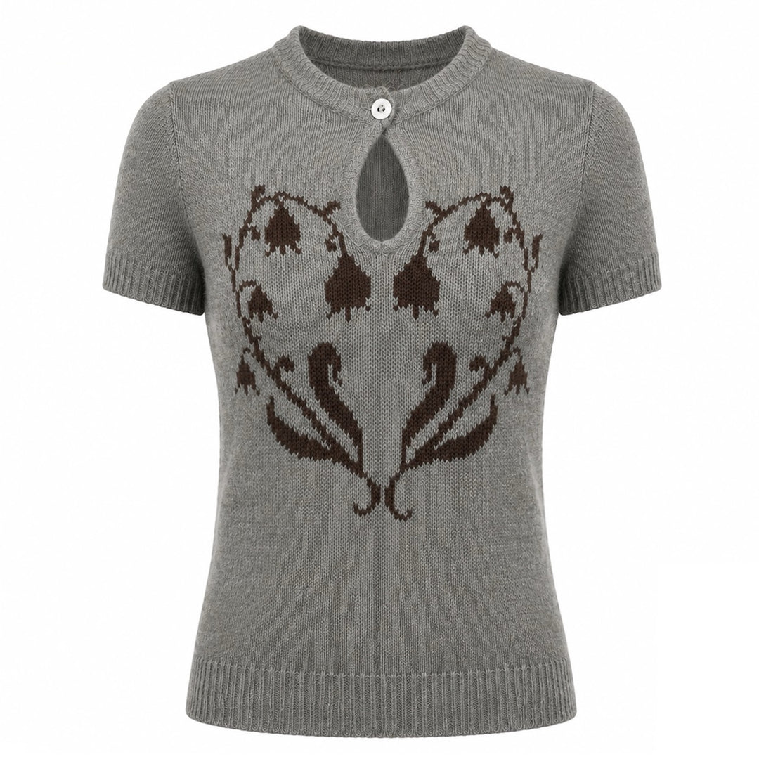 Brunstribet Jacquard strik T-shirt til kvinder