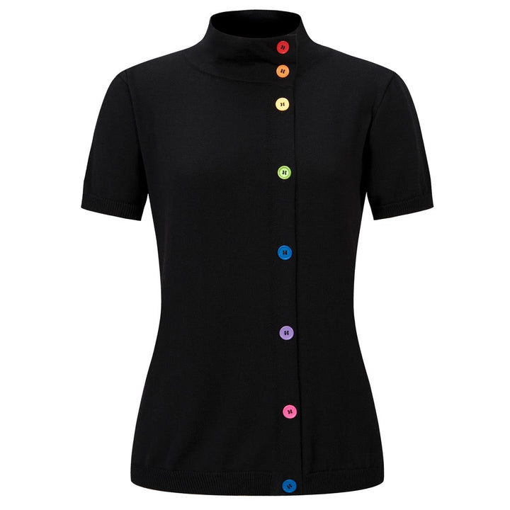 Cardigan da donna nero minimalista in maglia con arte moderna