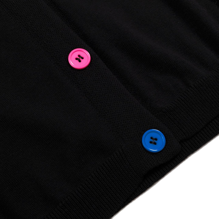 Cardigan da donna nero minimalista in maglia con arte moderna