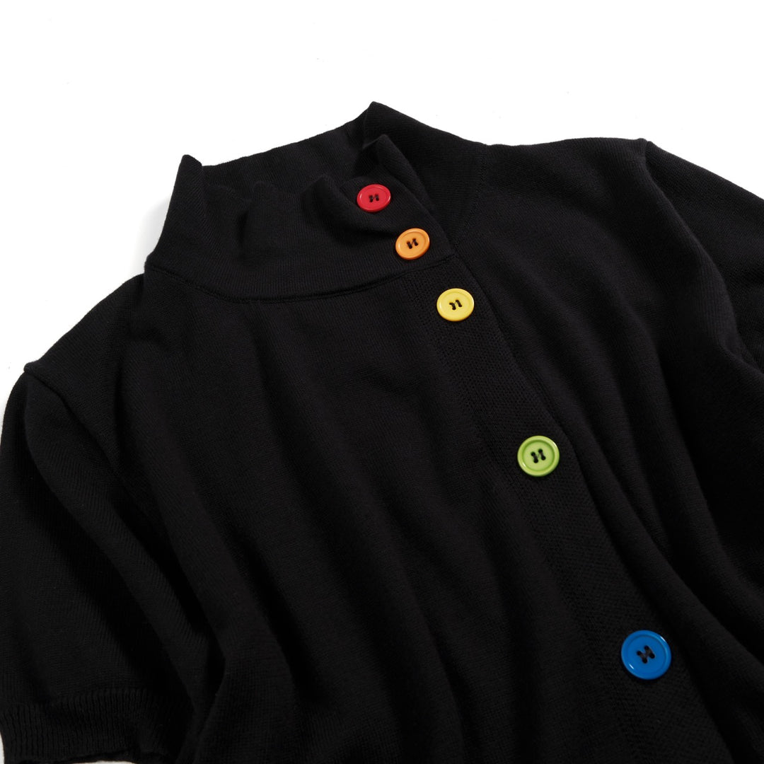 Cardigan da donna nero minimalista in maglia con arte moderna