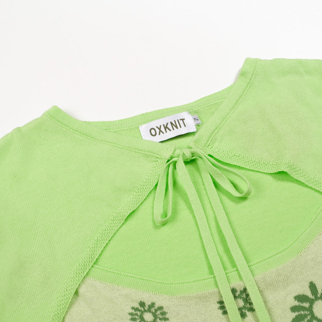 Women's Green Fresh Daisy Tie-Front Knit Half-Sleeve T-Shirt