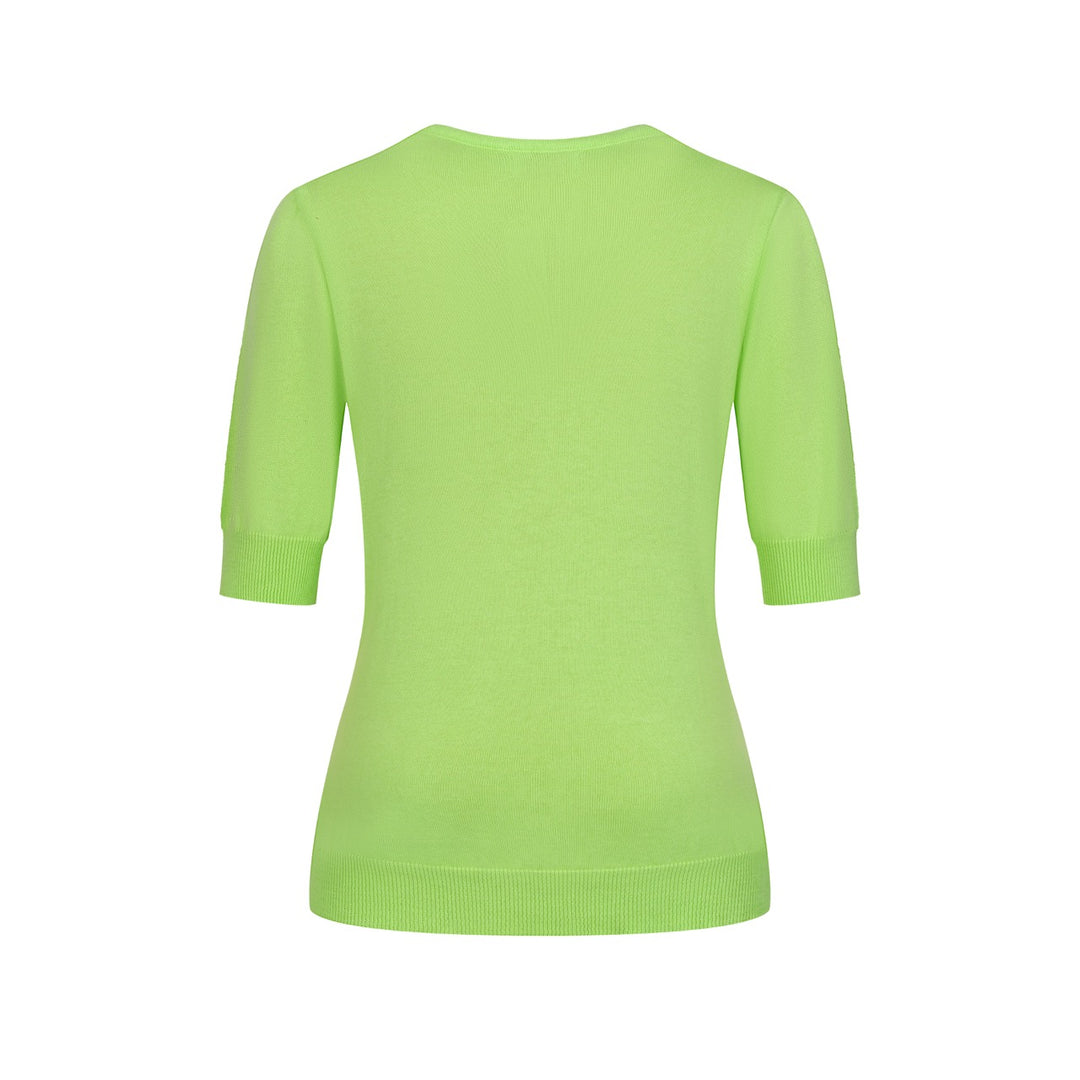 Women's Green Fresh Daisy Tie-Front Knit Half-Sleeve T-Shirt