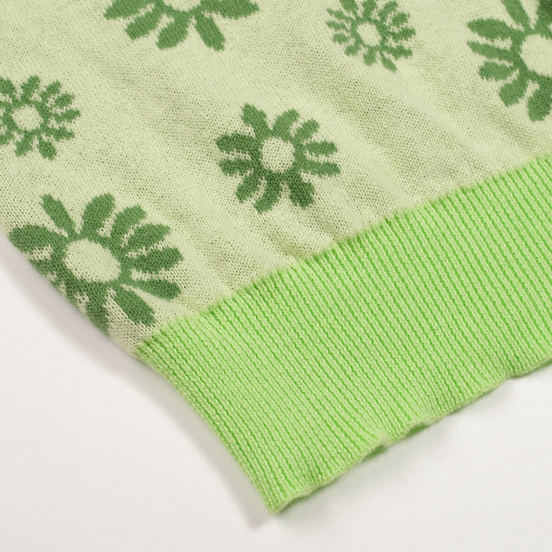 Women's Green Fresh Daisy Tie-Front Knit Half-Sleeve T-Shirt
