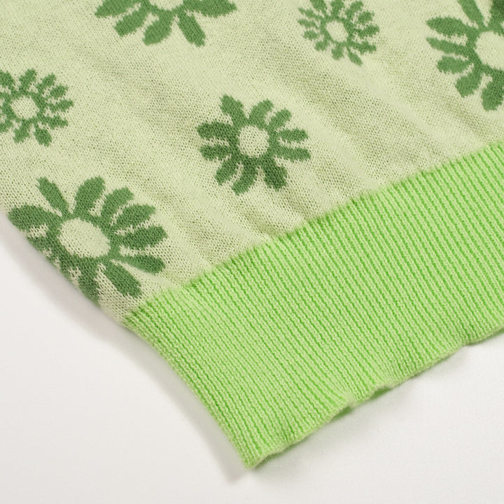 Women's Green Fresh Daisy Tie-Front Knit Half-Sleeve T-Shirt