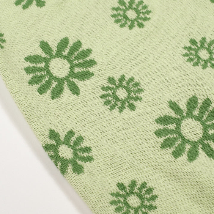 Women's Green Fresh Daisy Tie-Front Knit Half-Sleeve T-Shirt