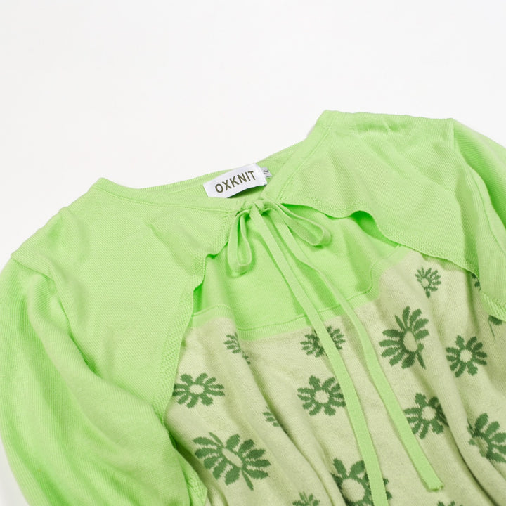 Women's Green Fresh Daisy Tie-Front Knit Half-Sleeve T-Shirt