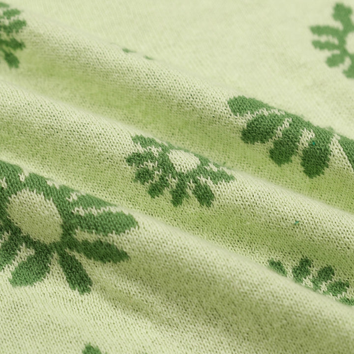 Women's Green Fresh Daisy Tie-Front Knit Half-Sleeve T-Shirt
