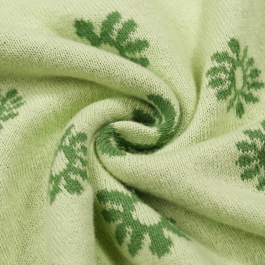 Women's Green Fresh Daisy Tie-Front Knit Half-Sleeve T-Shirt