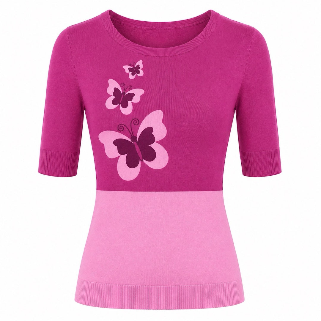 Camiseta mujer punto vintage Bee Jacquard negro con cuello de pico