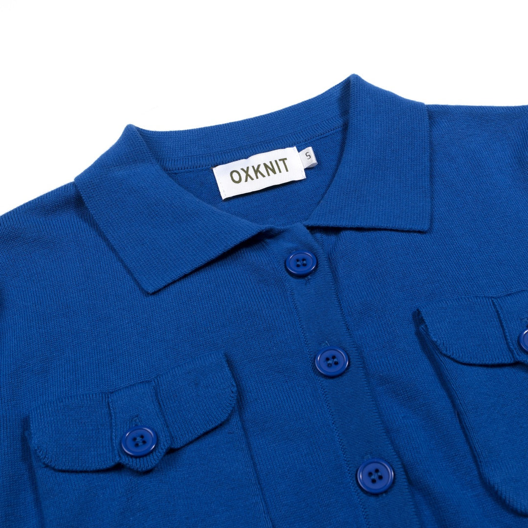 Women's Blue 60s Mod Girl Knit Cardigan - Cropped Length