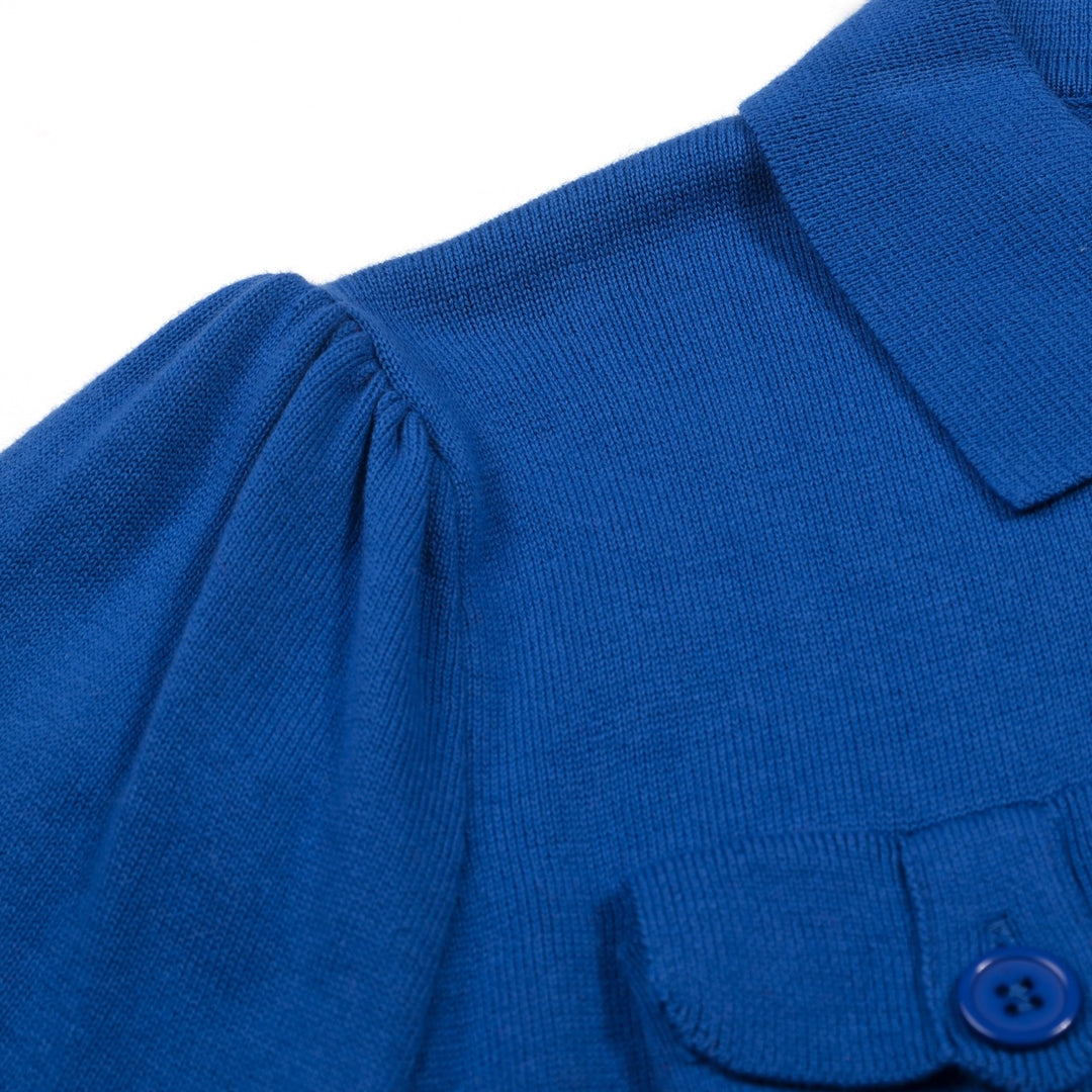 Women's Blue 60s Mod Girl Knit Cardigan - Cropped Length