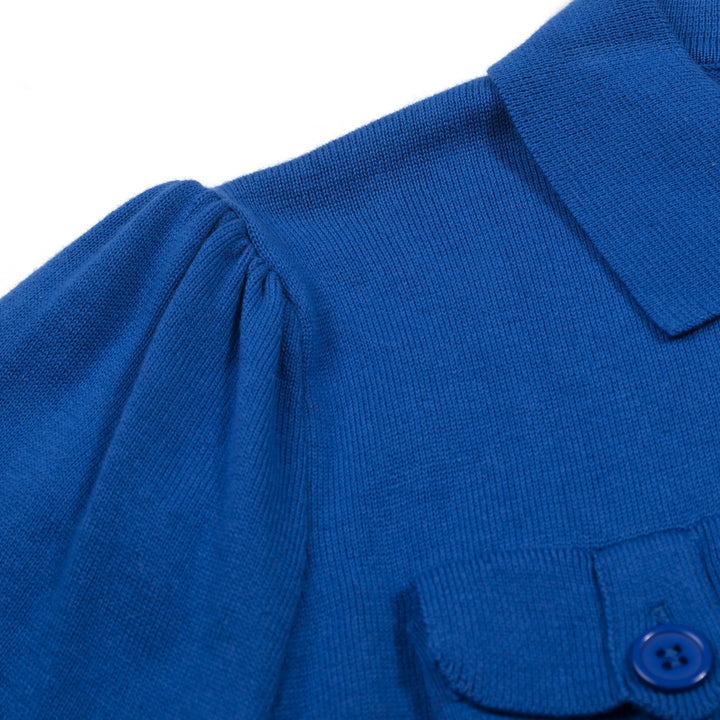 Women's Blue 60s Mod Girl Knit Cardigan - Cropped Length