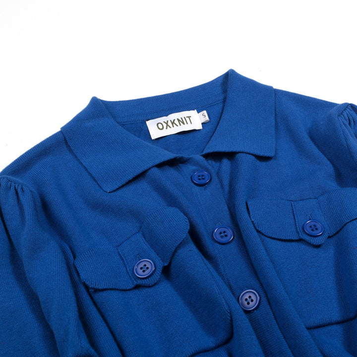 Women's Blue 60s Mod Girl Knit Cardigan - Cropped Length