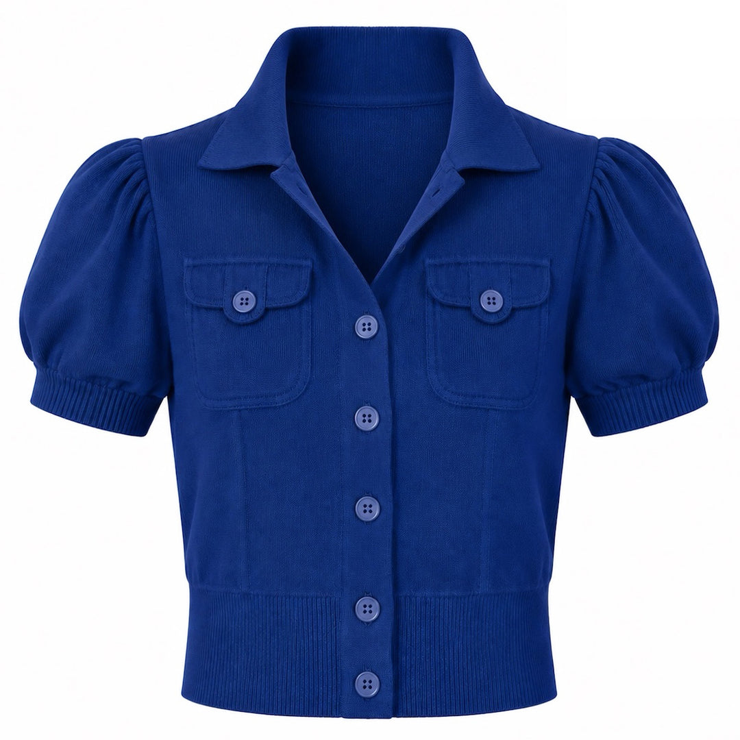 Dame 70'er Retro Jacquard Strik Top T-shirt - Kort Længde