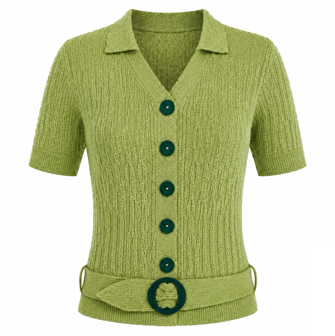 Dame 70'er Retro Jacquard Strik Top T-shirt - Kort Længde