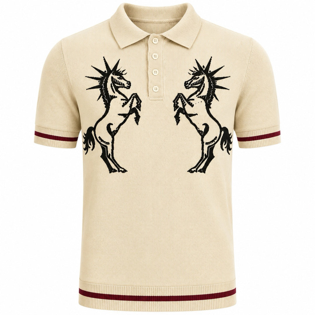 Heren abrikoos gestreept vintage jacquard polo gebreid shirt