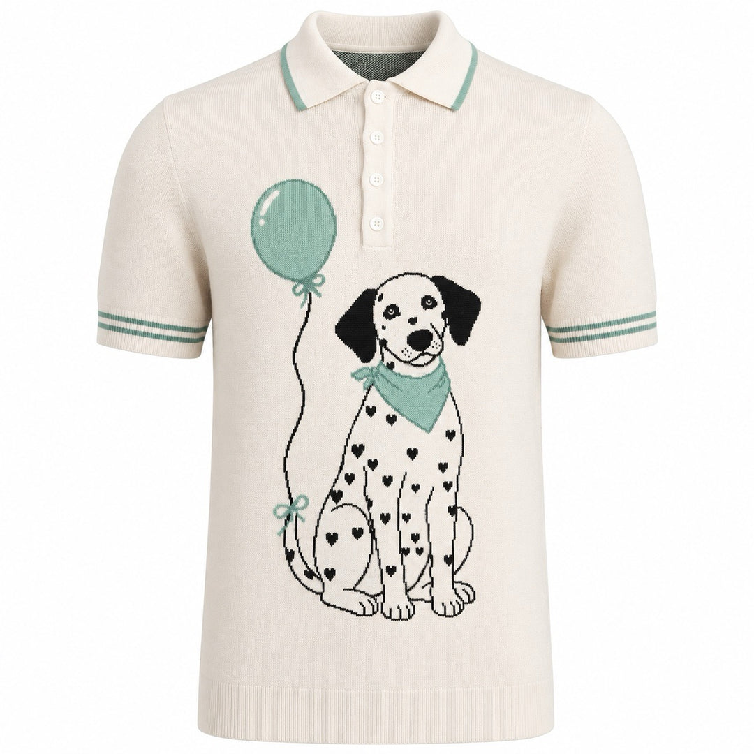 Aprikosen gestreiftes Vintage-Jacquard-Polo-Strickshirt für Herren