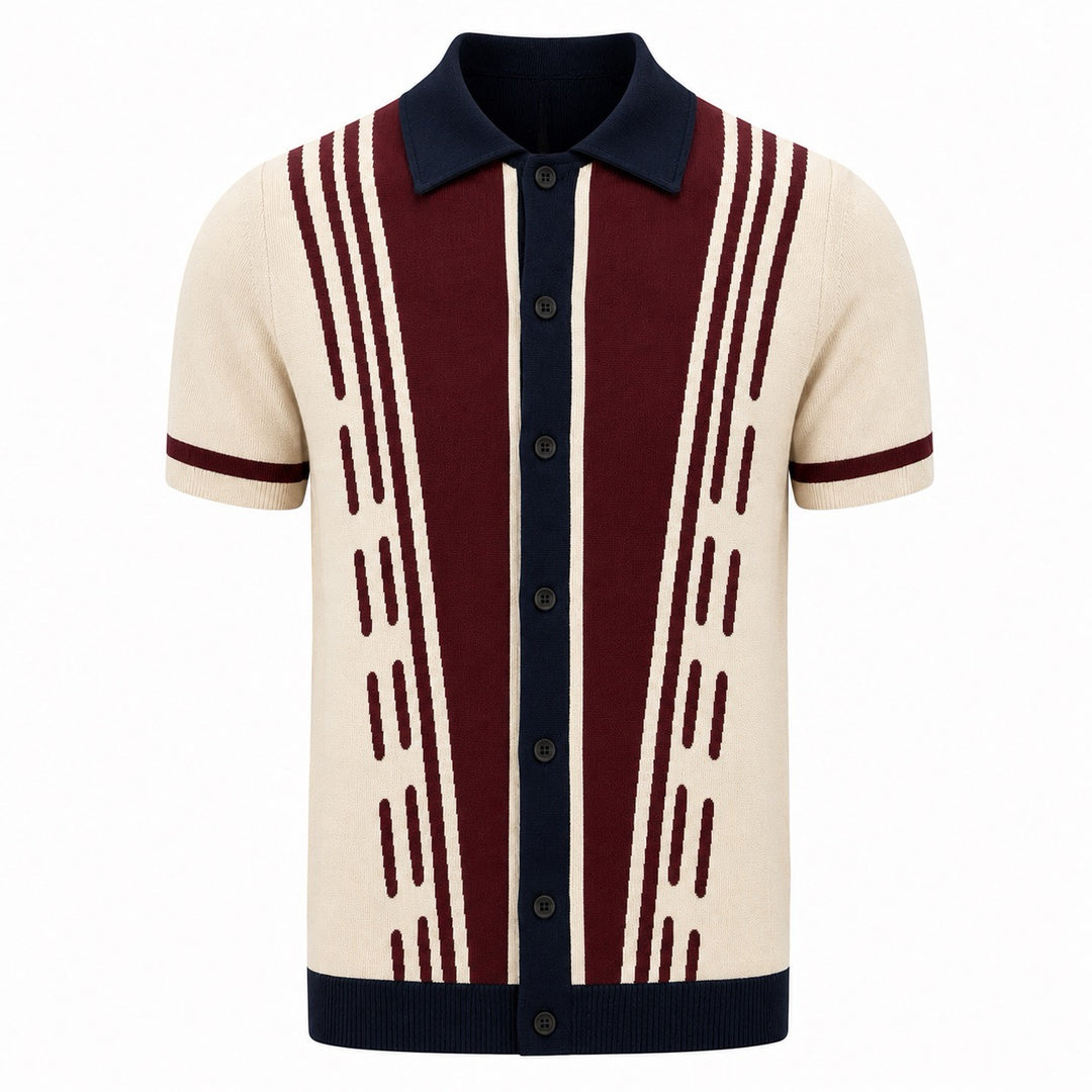 Abrikosstribet vintage jacquard polo skjorte til mænd