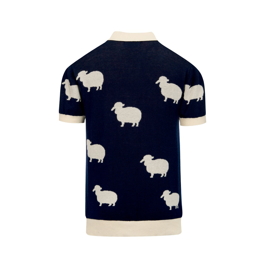 Herren Navyblaues Sheepdog Jacquard Strick-Poloshirt