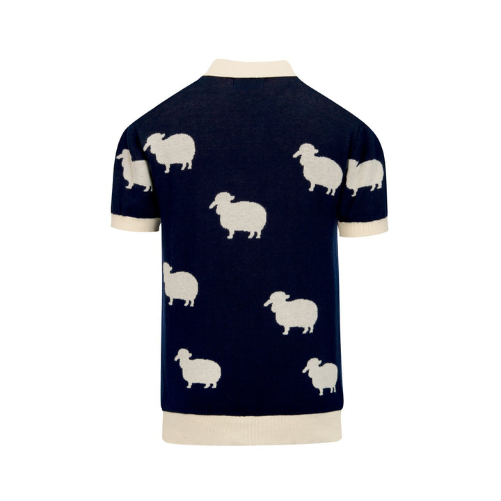 Herren Navyblaues Sheepdog Jacquard Strick-Poloshirt