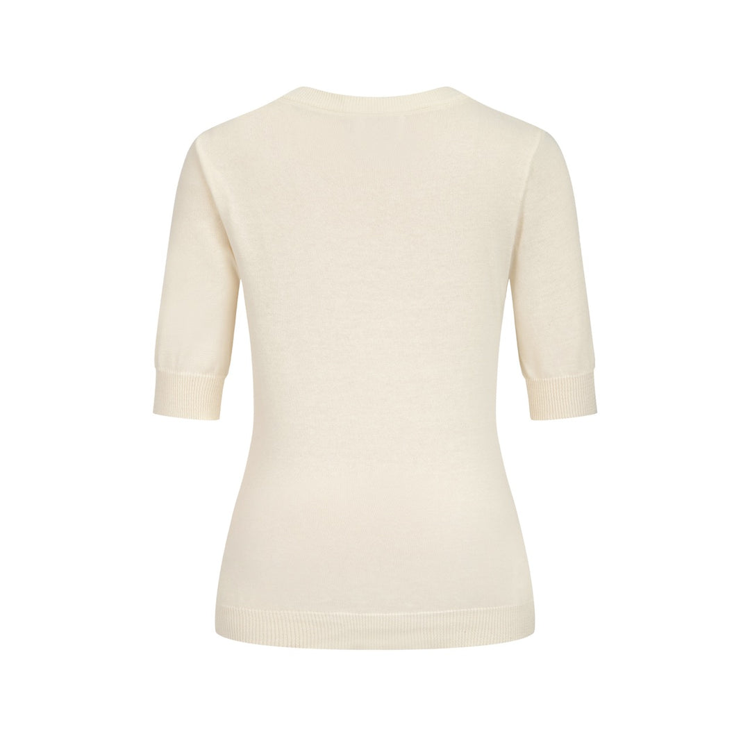 Dam T-shirt med 60-tals folkart, broderad katt och larv, kort ärm
