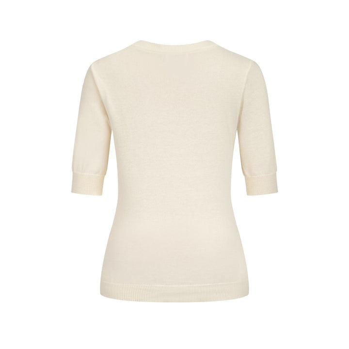 Dam T-shirt med 60-tals folkart, broderad katt och larv, kort ärm