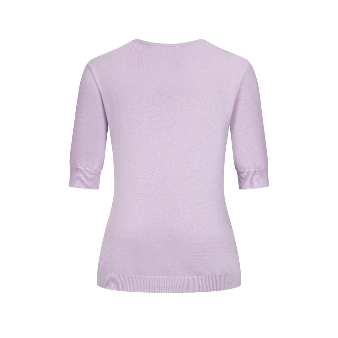 Women's Purple Cutout Floral Embroidered Knit Short-Sleeve T-Shirt