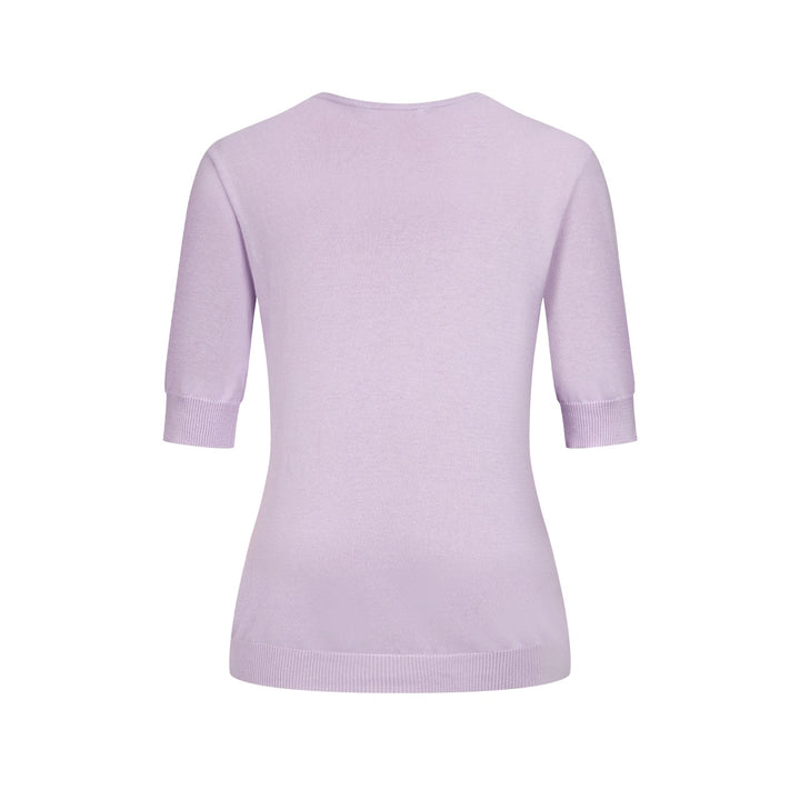 Women's Purple Cutout Floral Embroidered Knit Short-Sleeve T-Shirt