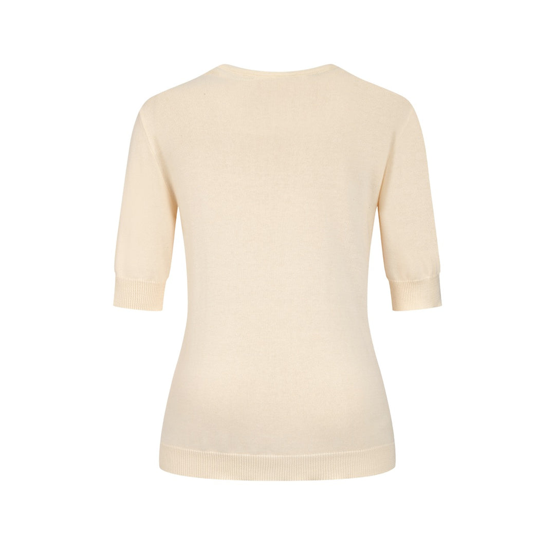 Women's Apricot Scandinavian Folk Art Knitted Short-Sleeve T-Shirt
