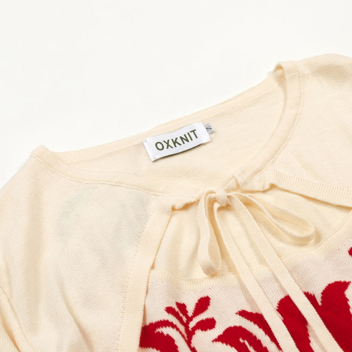 Women's Apricot Scandinavian Folk Art Knitted Short-Sleeve T-Shirt